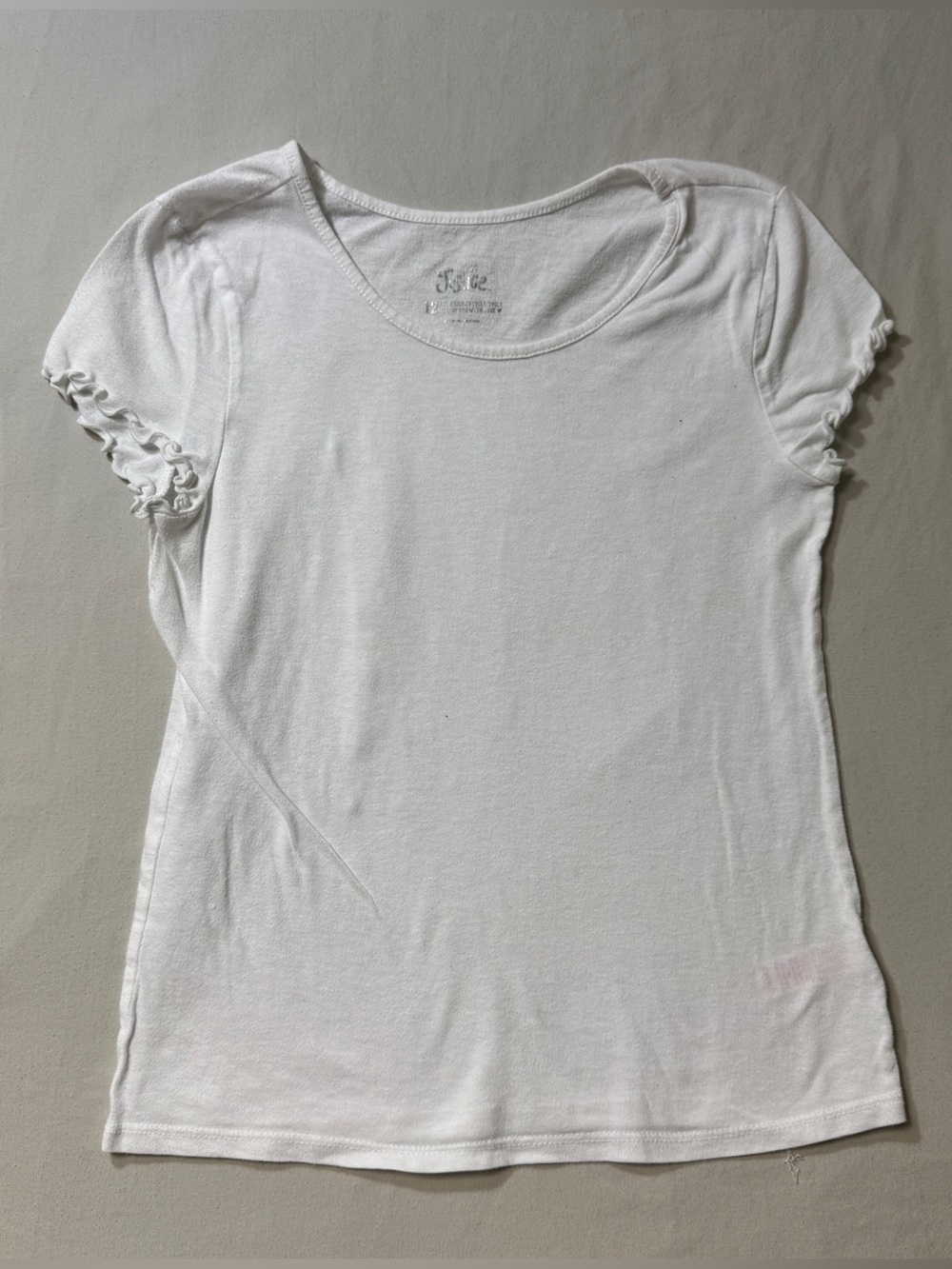 Justice White Tee Shirt Girl’s 12 Top Short-Sleeve Ruffle Sleeve Classic Basic